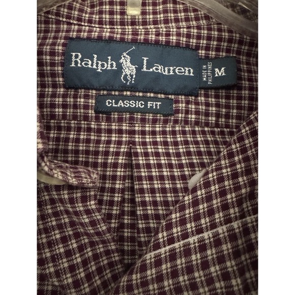 Ralph Lauren Mens Classic Fit Burgundy White Check Button Down Shirt Size M - Picture 2 of 4